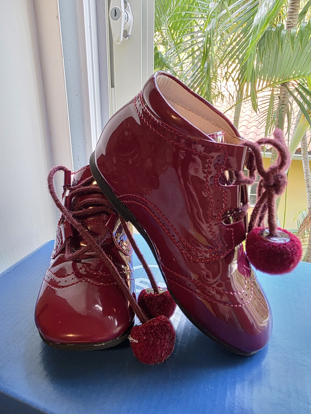 Toddler’s Glossy Burgundy Lace-Up Ankle Boots